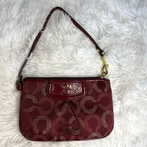 Coach Handbags - COACH Burgundy / red Signature Canvas Wristlet